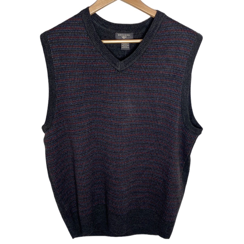 Dockers extra soft gunmetal multi patterned sweater grandpa vest size L
